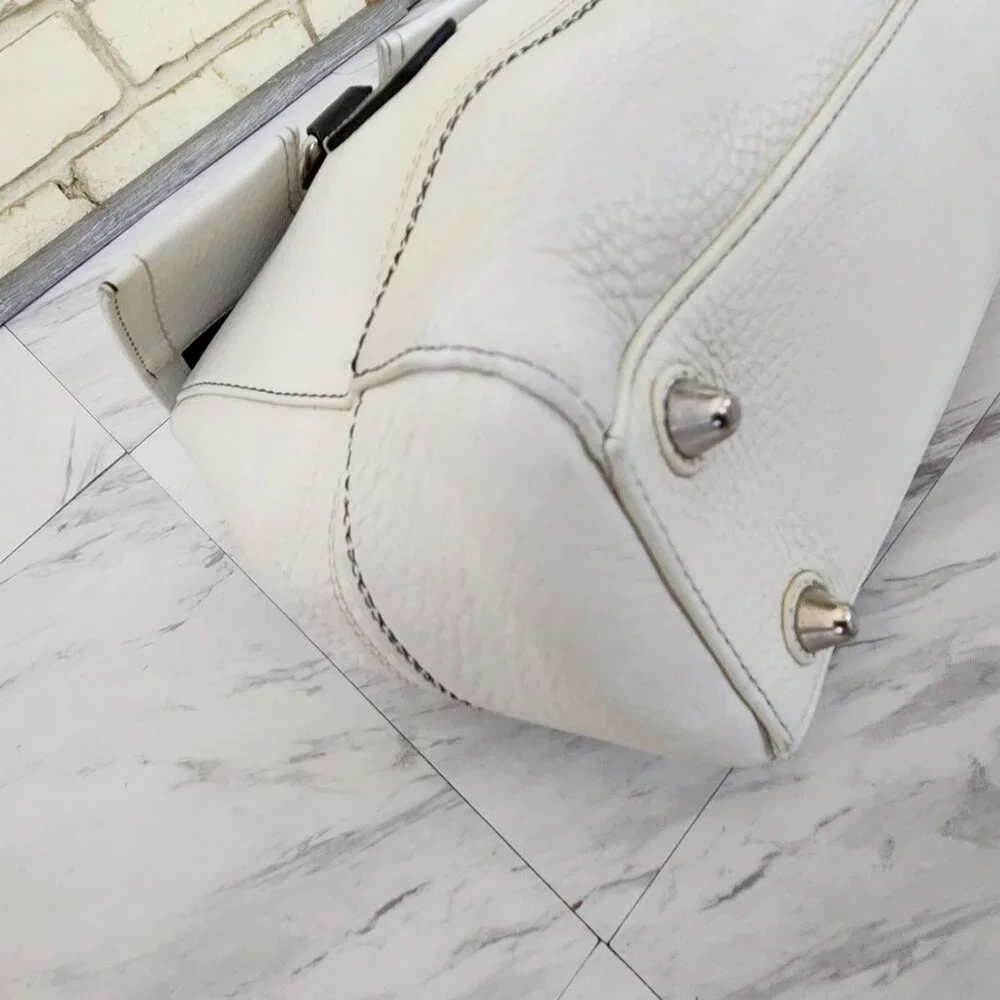 Rare Vintage Coach Hamilton White Pebbled Leather Satchel Tote Bag Purse - Picture 9 of 13
